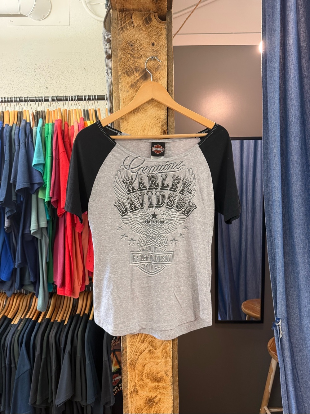 Vintage Harley-Davidson womens Gray and Black Raglan Graphic T-shirt